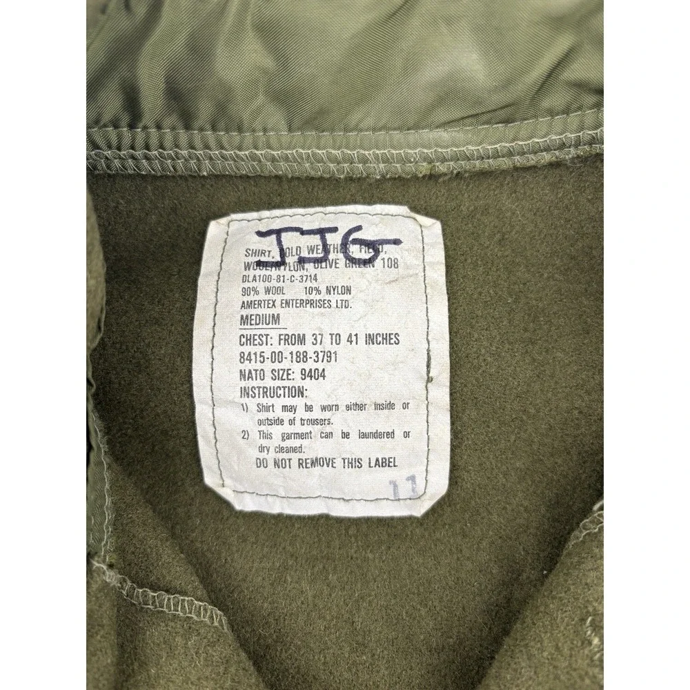US Military OG 108 Wool Field Shirt Olive Green Cold Medium Vintage Coat Issued